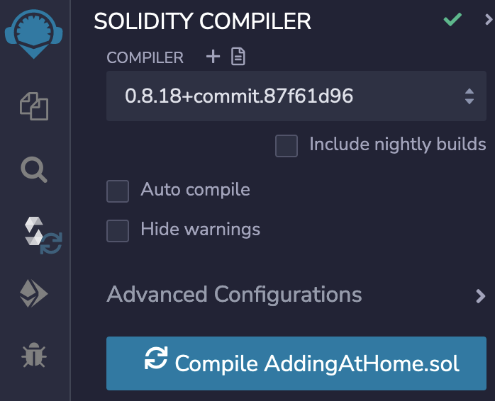 The page shown having selected the Solidity icon in the Remix toolbar.