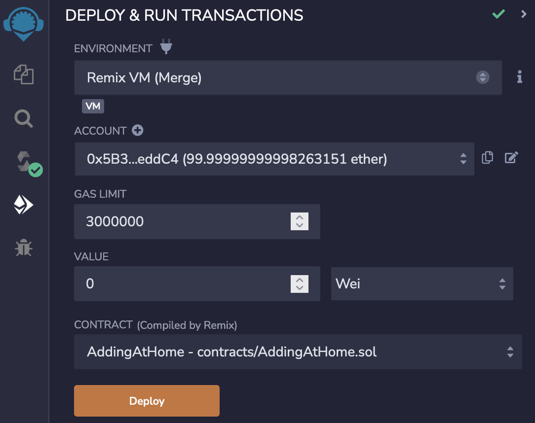 The page shown having selected the Ethereum icon in the Remix toolbar.